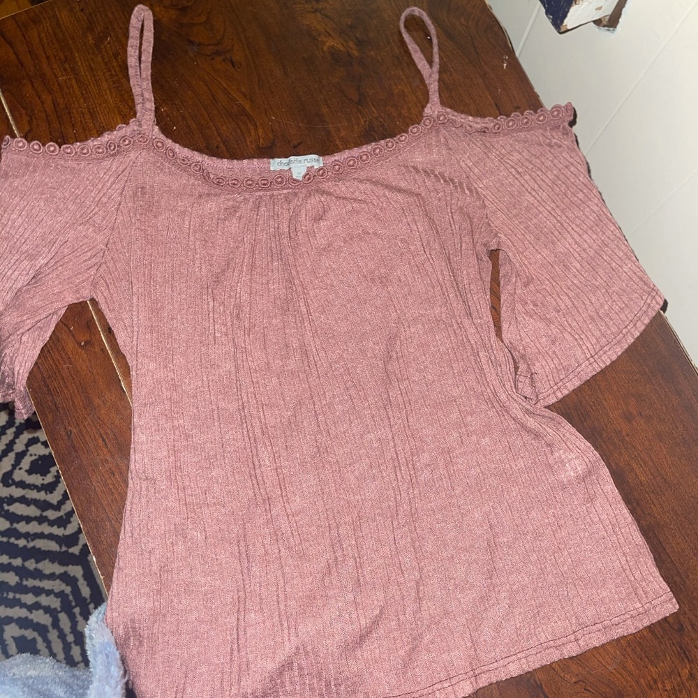 Off the shoulder pink flare top